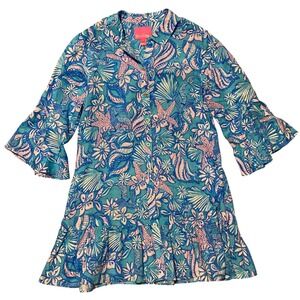 Lilly Pulitzer Linen Coastal Starfish Shell Print Bell Sleeve Dress Size 
M